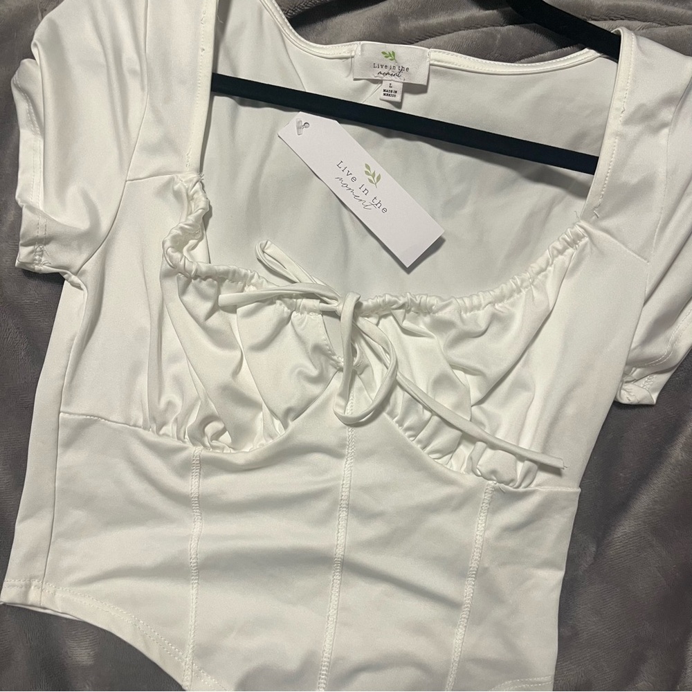 White Corset Tie Bust Top